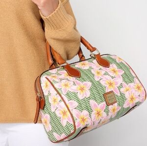 Dooney & Bourke Coated Cotton Plumeria Barrel Satchel, Pink/Green